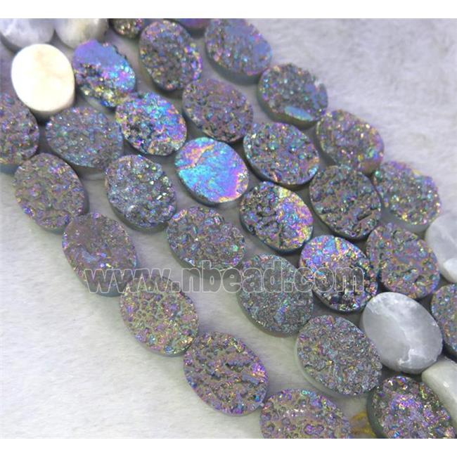 druzy agate beads, oval, rainbow electroplated