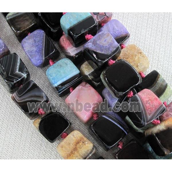 druzy agate stone beads, cube, mixed color