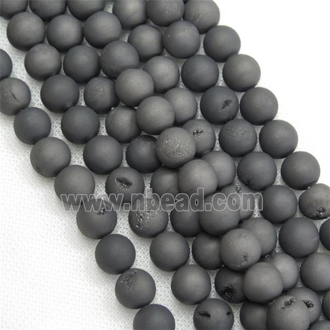 round Agate Druzy Beads, black electroplated