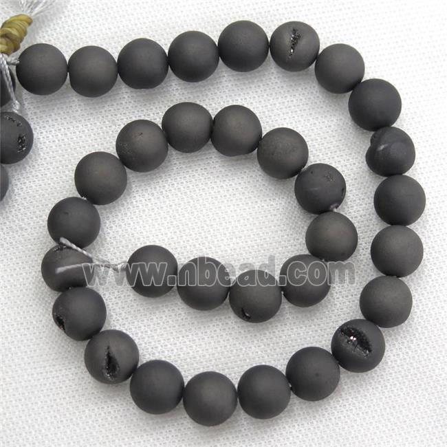 round Agate Druzy Beads, black electroplated