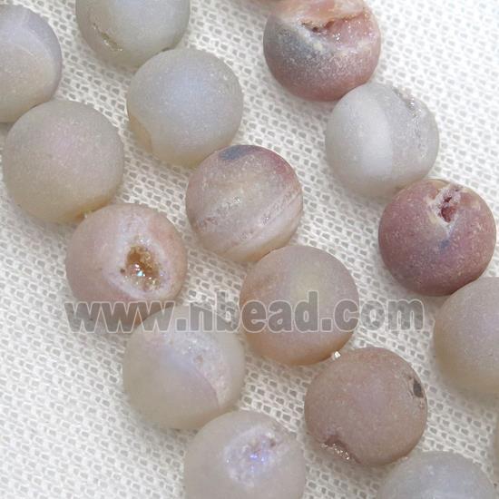 round Agate Druzy Beads, natural color