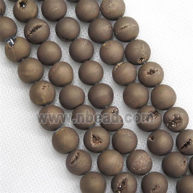 round Agate Druzy Beads, coffee electroplated