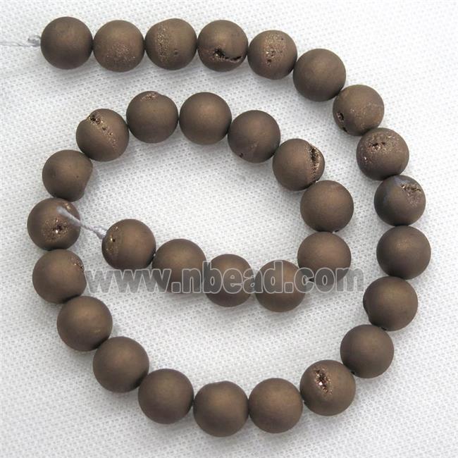 round Agate Druzy Beads, coffee electroplated