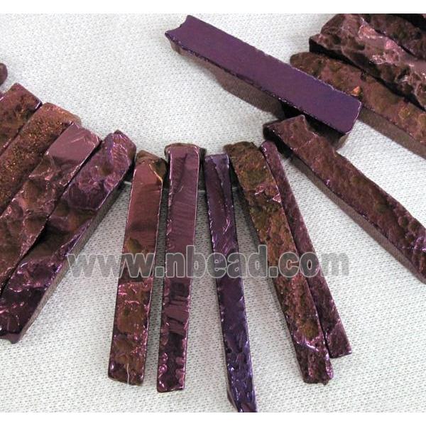 Rock Agate beads, stick, purple electroplated