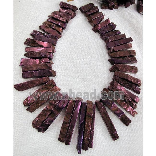 Rock Agate beads, stick, purple electroplated