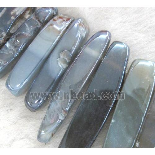 Rock Agate stick beads, polished, seablue electroplated