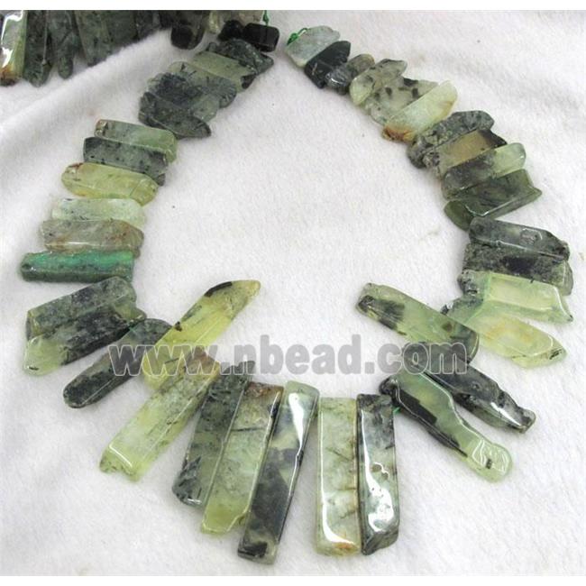 green prehnite beads collar, stick, top drilled