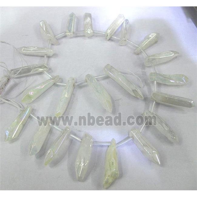 clear quartz stick bead, AB-color electroplated