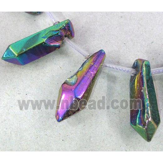 clear quartz stick bead, rainbow electroplated