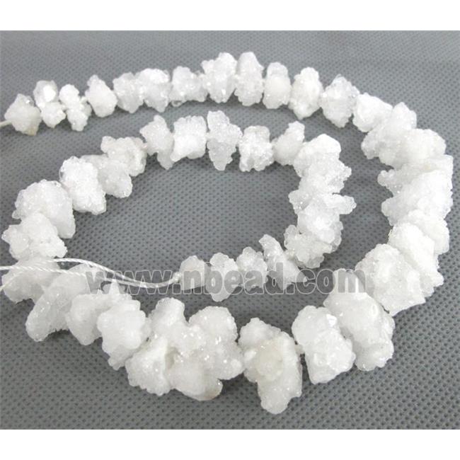 white druzy quartz beads, freeform