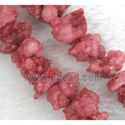 red druzy quartz beads, freeform