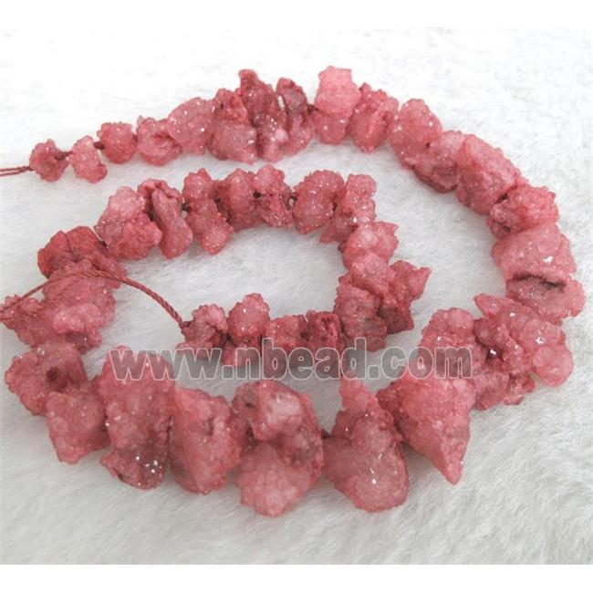 red druzy quartz beads, freeform