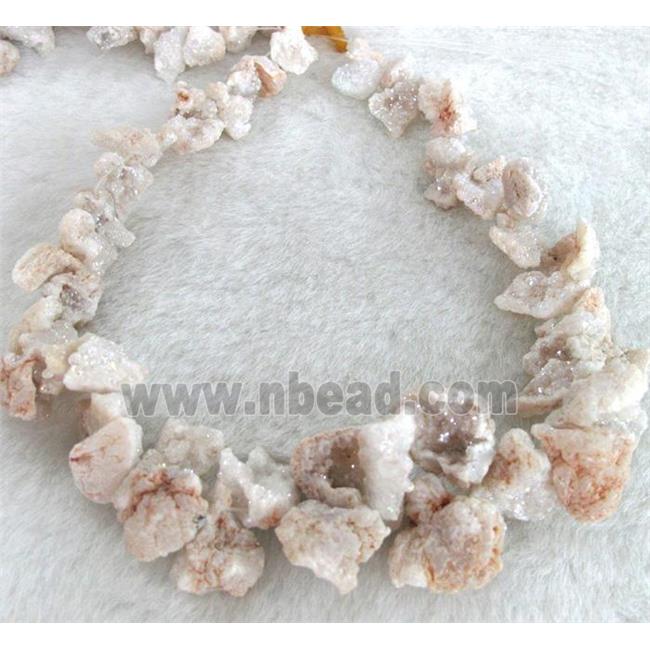 agate beads with druzy. freeform, white