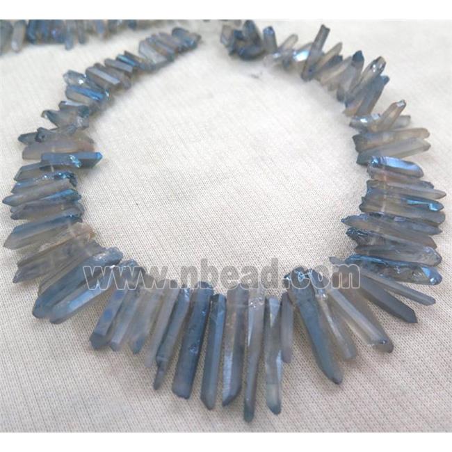 Clear Quartz Beads, stick, lt.blue electroplated