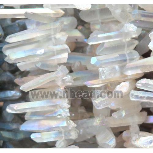 clear quartz bead, stick, white AB-color