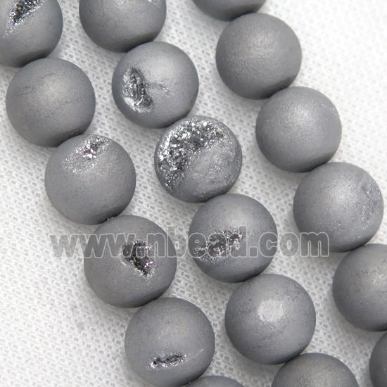 round Agate Druzy Beads, silver electroplated