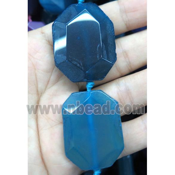 agate beads, faceted rectangle, blue