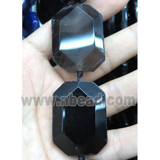 agate beads, faceted rectangle, black