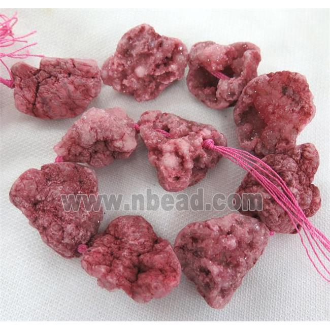 druzy agate beads, freeform, pink