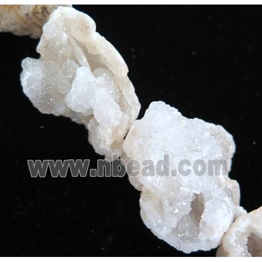 white druzy agate beads, freeform
