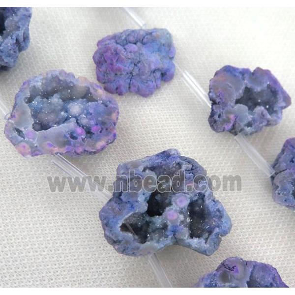 purple druzy agate beads, freeform