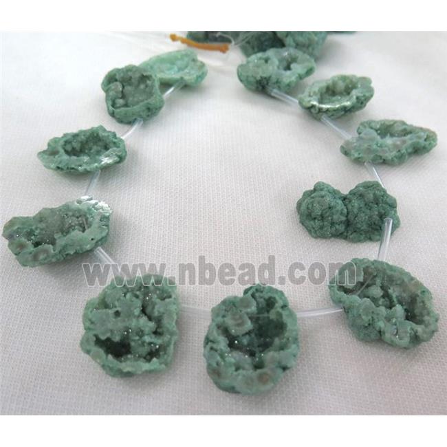 green Agate Druzy Beads, freeform