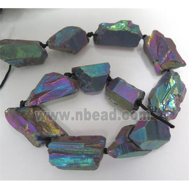 clear quartz beads for necklace, freeform, rainbow electroplated