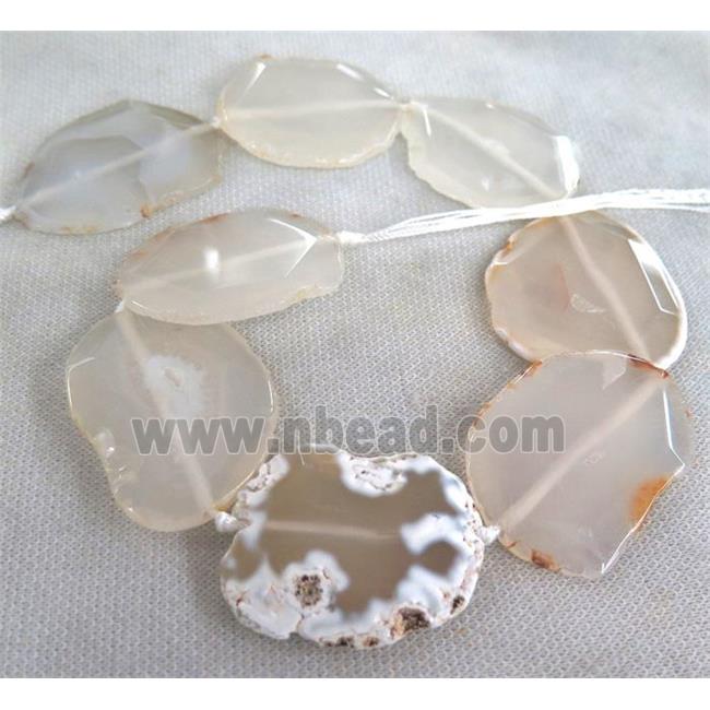 white agate slab beads, faceted freeform