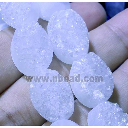 quartz druzy beads, oval, white AB-color