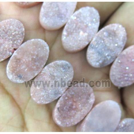 druzy quartz beads, oval, pink