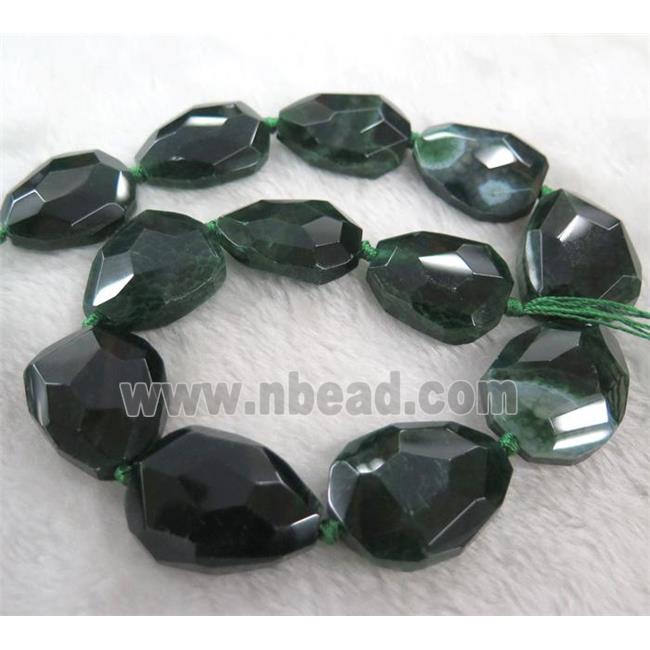 agate beads, faceted teardrop, green