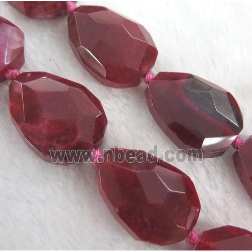 agate bead, faceted teardrop, red