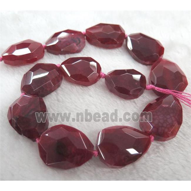 agate bead, faceted teardrop, red