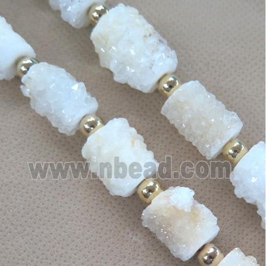 clear quartz druzy quartz beads, tube