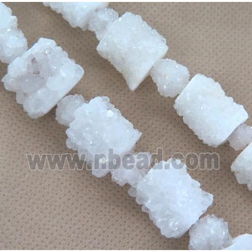 clear quartz druzy beads, tube, white