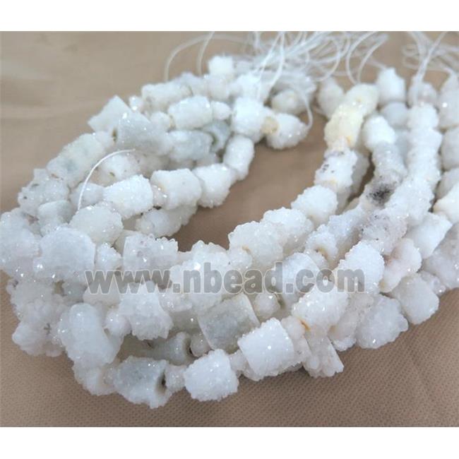 clear quartz druzy beads, tube, white