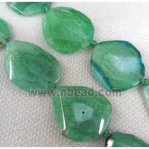 green Agate Slice Beads, faceted freeform