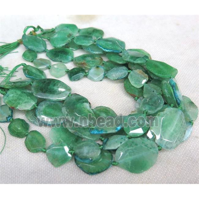 green Agate Slice Beads, faceted freeform