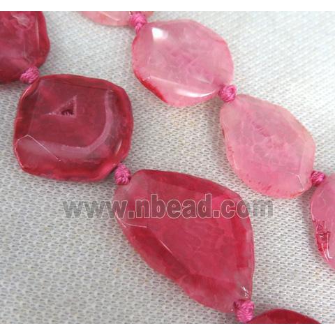 red agate slice beads, faceted freeform