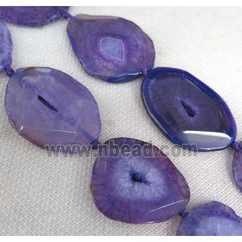 purple Agate Slice Beads, faceted freeform