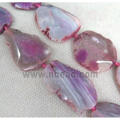 agate slice bead, faceted freeform, hotpink