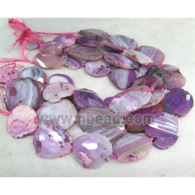 agate slice bead, faceted freeform, hotpink