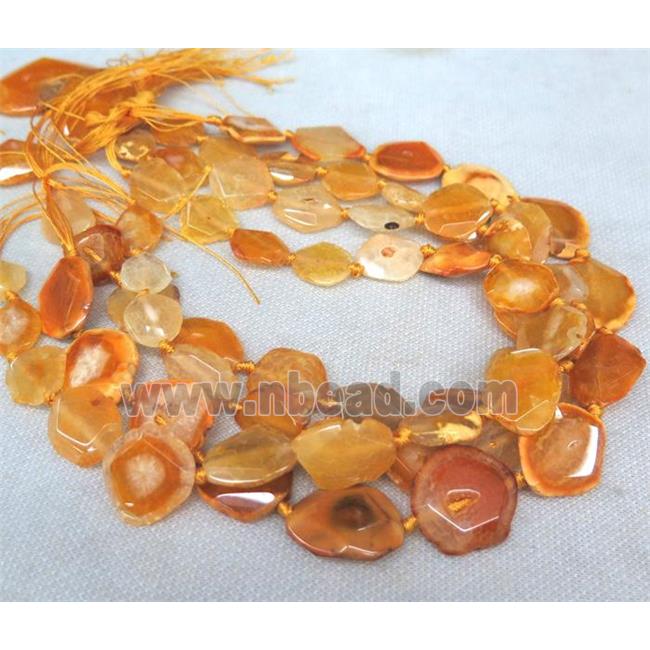 yellow agate slice bead, faceted freeform