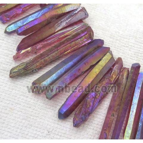clear quartz stick beads, freeform, purple AB-color