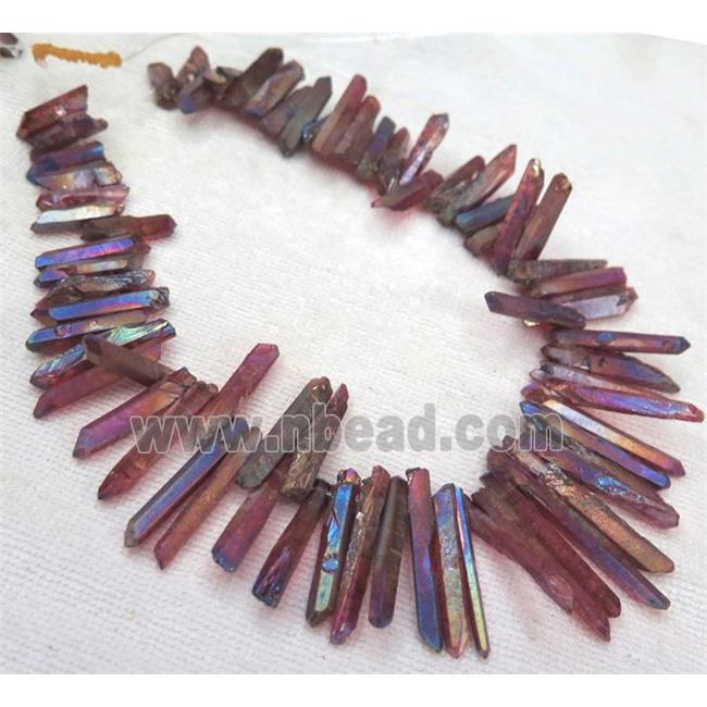 clear quartz stick beads, freeform, purple AB-color