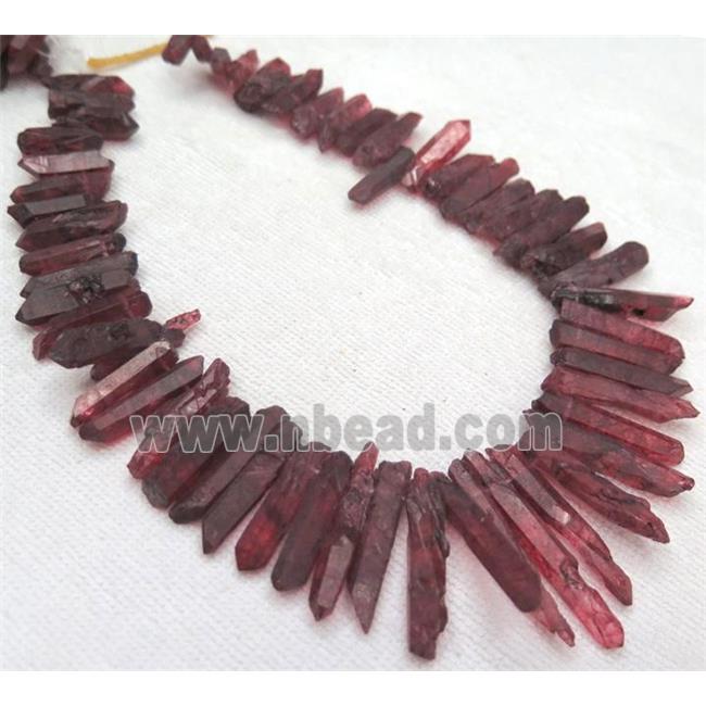 clear quartz stick beads, freeform, red dyed