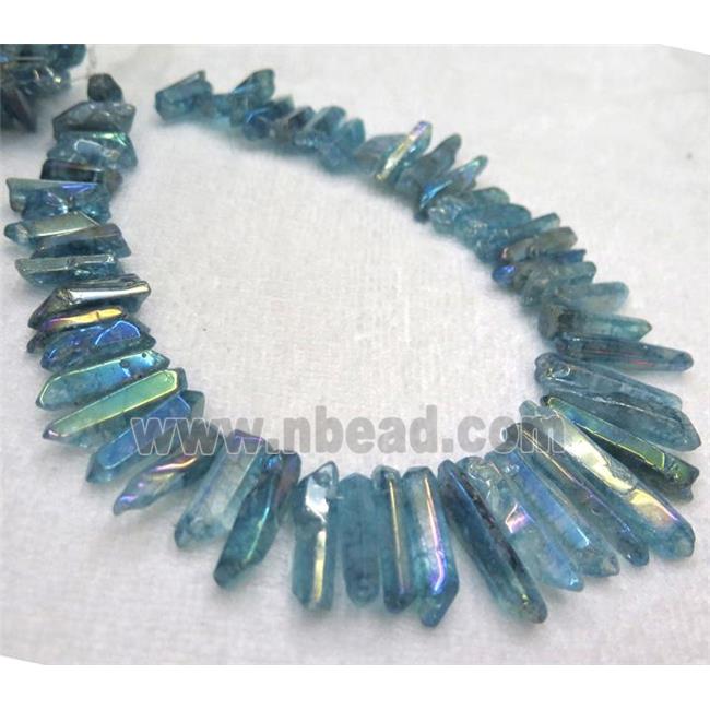 polished clear quartz stick beads, freeform, aqua