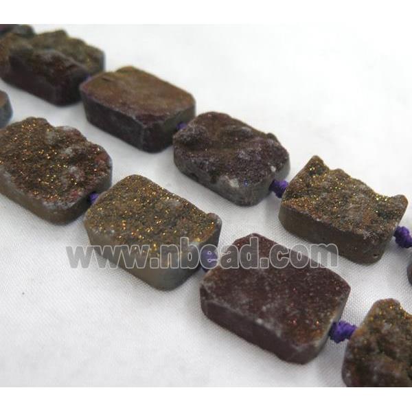 druzy quartz bead, rectangle, purple electroplated