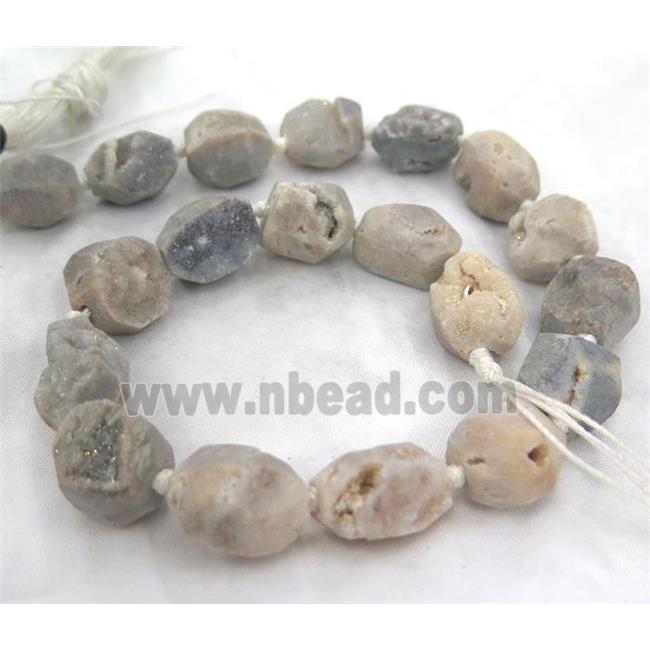 natural Agate Beads with Druzy, freeform
