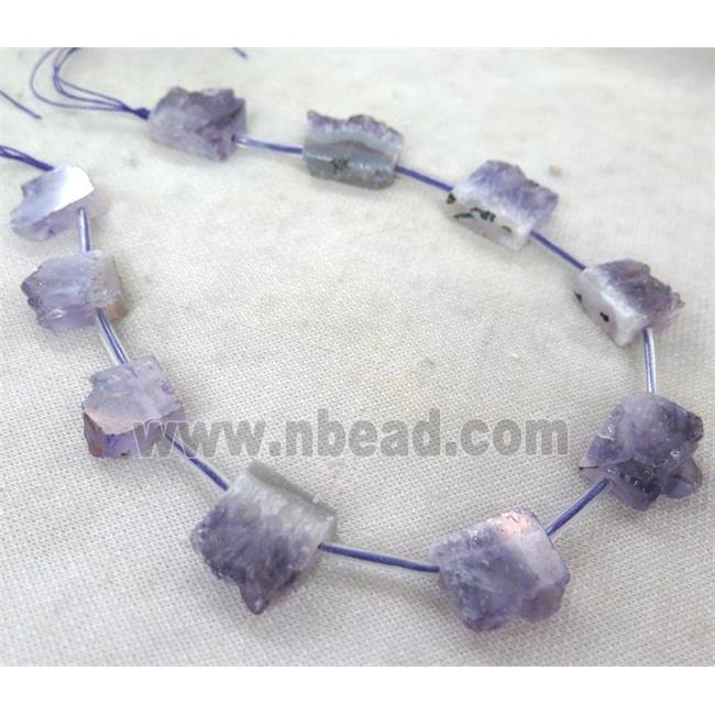 Amethyst druzy slab beads, freeform, purple